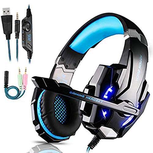 Auriculares Gaming PS4,Cascos Gaming de Mac Estéreo con Micrófono Cascos Gaming 3.5mm Jack con Luz LED Bass Surround y Cancelación de Ruido Auriculares Compatible con PC/Xbox One/Nintendo Switch