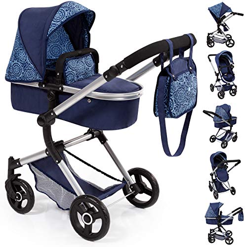 Bayer Design 18403AA Neo Vario - Cochecito de Muñecas con Bolso Cambiador, Convertible, Plegable, color Azul