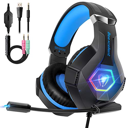 Beexcellent Cascos PS4 con Micrófono Flexible para Xbox One PC Nintendo PS4 Tableta Laptop, Auriculares con Premium Stereo, Orejeras Acolchadas Ligero Cómodo y Diadema Ajustable, Iluminación RGB Beexcellent Cascos PS4 con Micrófono Flexible para Xbox One PC Nintendo PS4 Tableta Laptop, Auriculares con Premium Stereo, Orejeras Acolchadas Ligero Cómodo y Diadema Ajustable, Iluminación RGB