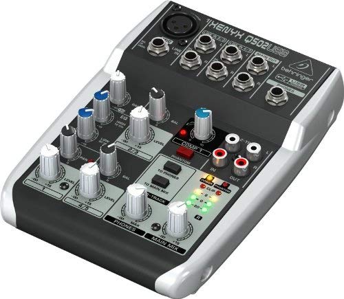 Behringer Xenyx Q502USB - Mezclador USB para DJ (5 entradas, 2 buses, Jack de 2.5 mm), color negro y blanco