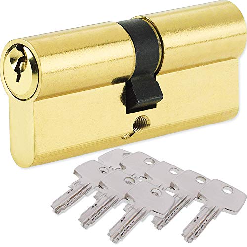 BETOY Cilindro cerradura, Cilindro de Alta Seguridad, Leva Larga, Llave - Llave, Latonado, 32.5/32.5(65mm) Cilindro de doble vuelta para puertas/entradas exteriores