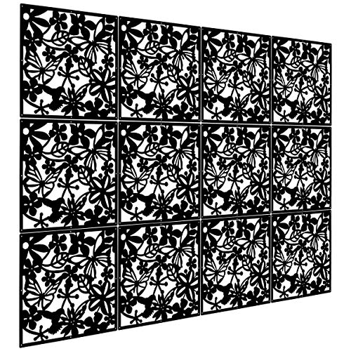 Biombo de 12 paneles, KERNORV PVC divisor habitación separador separación espacios divisoria pared (Negro)