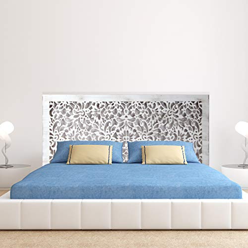 Cabecero de Cama en Madera Calada, para Cama de 150. Fabricado artesanalmente en España Decorado con Mandala Floral Pintada a Mano- Modelo Mosaico 154 (Blanco Envejecido, 160x80 cm) Cabecero de Cama en Madera Calada, para Cama de 150. Fabricado artesanalmente en España Decorado con Mandala Floral Pintada a Mano- Modelo Mosaico 154 (Blanco Envejecido, 160x80 cm)