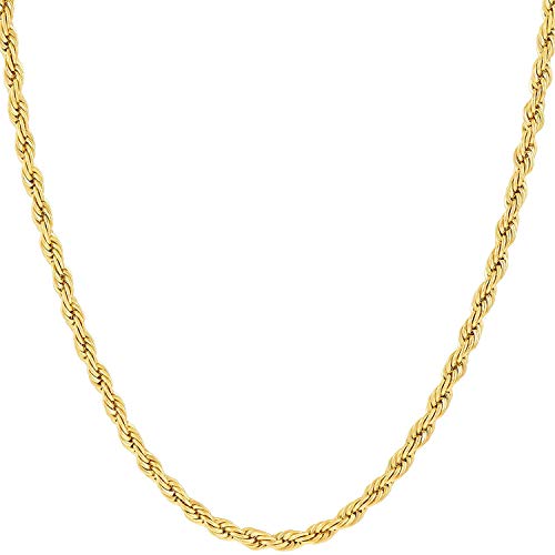 Cadena de Oro 14K Amarillo o Oro Blanco macizo de 2mm Corte de diamante Realmente Fuerte Cierre de garra de langosta para hombres o mujeres, delgada para colgantes de 16-24 pulgadas (Oro amarillo, 20)
