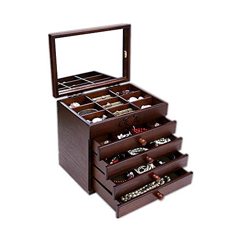 Caja Joyero con Espejo - Antigüedad De Madera Gran Capacidad Organizador De Joyerías - Talla De Madera Fina Caja De Almacenamiento Un Total De Cinco Capa 4 Cajones Caja Joyero con Espejo - Antigüedad De Madera Gran Capacidad Organizador De Joyerías - Talla De Madera Fina Caja De Almacenamiento Un Total De Cinco Capa 4 Cajones