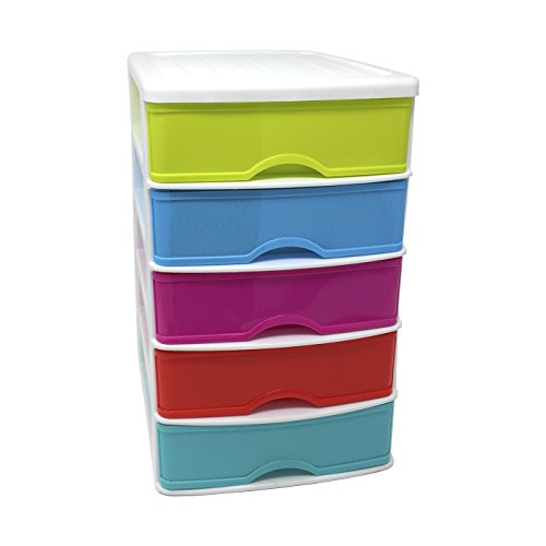 Cajonera de plástico 5 cajones multicolor 28 x 21.5 x 17.5 cm Cajonera de plástico 5 cajones multicolor 28 x 21.5 x 17.5 cm