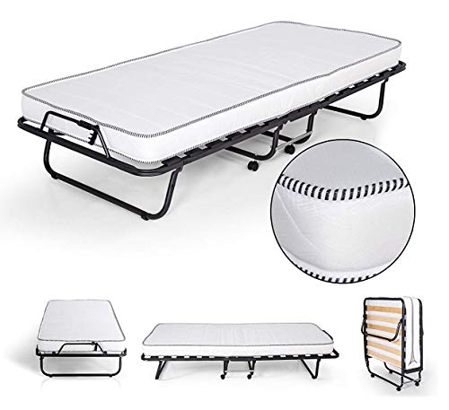 Cama auxiliar plegable con estructura de metal robusta, abatible hasta 120 kg, con colchón de 11 cm de altura Cama auxiliar plegable con estructura de metal robusta, abatible hasta 120 kg, con colchón de 11 cm de altura