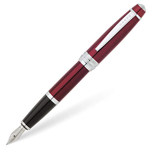 Cross Bailey - Pluma estilográfica (capuchón de rosca, incluye cartucho de tinta negra, lacado con brillo, plumín tamaño medio), color rojo