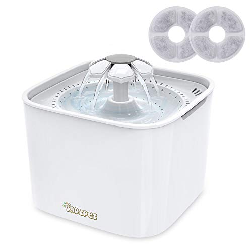 DADYPET Bebedero Gatos, Fuente silencioso para Gatos 2L Bebedero Automático Fuente de Agua para Mascotas Gatos Perros 3 Modos Ajustable con 2 Filtros de Carbón Activado (Blanco)