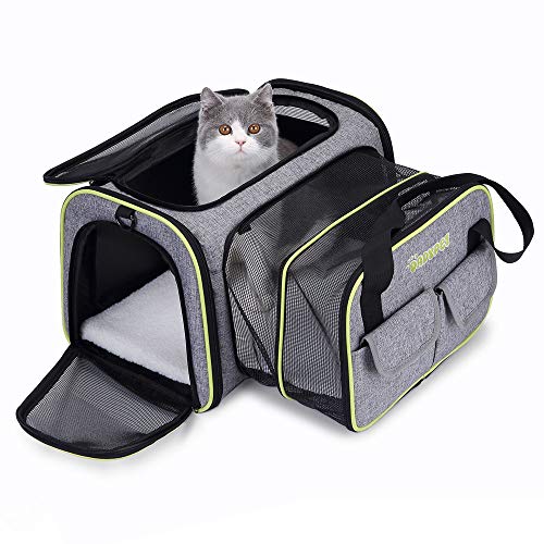 DADYPET Transportin Gato, Transportin Perro Pequeño Mascotas Cómodo Bolso para Transporte en Tren, Coche, Avión 44.5 * 33 * 28CM Mediano (Gris)