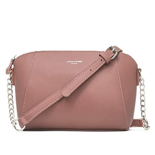 David Jones - Pequeño Bolso Bandolera Mujer - Bolsos de Hombro Cruzados Cadena Cuero PU - Mensajero Clutch Embrague Noche - Messenger Crossbody Bag - Pochette Piel Cremallera Elegante - Rosa