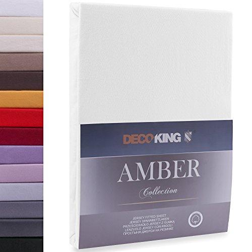 Decoking - Sábana bajera ajustable de 100 % algodón, White Amber Collection, algodón, Blanco, 140x200 - 160x200 Amber