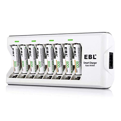 EBL 808A 8 Bay AA AAA Cargador de Batería con 8 Piezas de AAA 800mAh Ni-MH Pilas Recargables