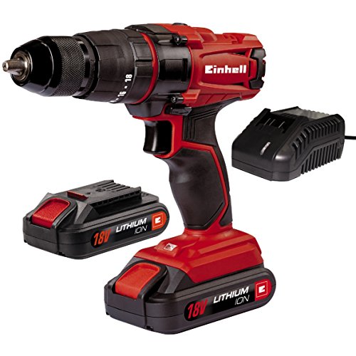 Einhell TC-CD 18-2 Li-i - Taladro de impacto sin cable, con cargador, 2 baterías 1.5 Ah, 2 velocidades, portabrocas 13 mm, 40 Nm, 18 V, color rojo y negro (ref. 4513825) Einhell TC-CD 18-2 Li-i - Taladro de impacto sin cable, con cargador, 2 baterías 1.5 Ah, 2 velocidades, portabrocas 13 mm, 40 Nm, 18 V, color rojo y negro (ref. 4513825)