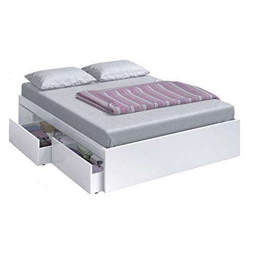 Habitdesign 006088BO - Cama con 4 cajones para somier 150 x 190 cm, Color Blanco Brillo, Medidas Exteriores 196 x 156 x 37 cm Altura Habitdesign 006088BO - Cama con 4 cajones para somier 150 x 190 cm, Color Blanco Brillo, Medidas Exteriores 196 x 156 x 37 cm Altura
