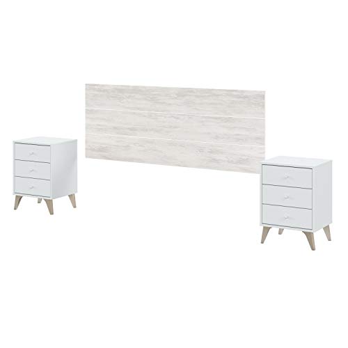 Habitdesign 036071A - Cabezal + Dos mesitas de Noche, Cabecero para Cama de Matrimonio, Modelo Sweet, Blanco Artik y Blanco Velho, Medidas: 272 cm (Ancho) x 116 cm (Alto) x 33.5 cm (Fondo) Habitdesign 036071A - Cabezal + Dos mesitas de Noche, Cabecero para Cama de Matrimonio, Modelo Sweet, Blanco Artik y Blanco Velho, Medidas: 272 cm (Ancho) x 116 cm (Alto) x 33.5 cm (Fondo)