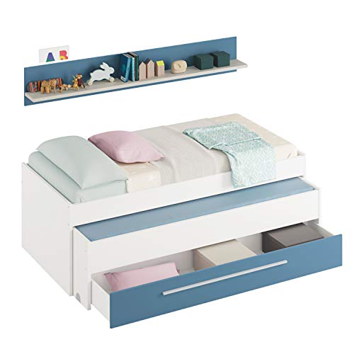 Habitdesign 0A7438Y - Cama Nido Juvenil Dos Camas y un cajón, Color Blanco Alpes y Azul, Medidas: 200 cm (Ancho) x 69 cm (Alto) x 96 cm (Fondo) Habitdesign 0A7438Y - Cama Nido Juvenil Dos Camas y un cajón, Color Blanco Alpes y Azul, Medidas: 200 cm (Ancho) x 69 cm (Alto) x 96 cm (Fondo)