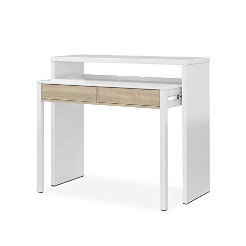 Habitdesign 0F4582A - Mesa Escritorio Extensible, Mesa Estudio Consola, Color Blanco Artik y Roble Canadian, Medidas: 98,5x87,5x36-70 cm de Fondo Habitdesign 0F4582A - Mesa Escritorio Extensible, Mesa Estudio Consola, Color Blanco Artik y Roble Canadian, Medidas: 98,5x87,5x36-70 cm de Fondo