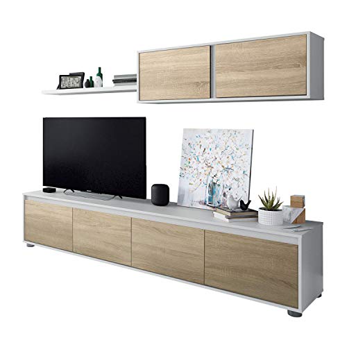 Habitdesign 0F6663A - Mueble de salón Moderno, modulos Comedor Alida, Acabado en Color Blanco Artik y Roble Canadian, Medidas: 43 x 200 x 41 cm de Fondo Habitdesign 0F6663A - Mueble de salón Moderno, modulos Comedor Alida, Acabado en Color Blanco Artik y Roble Canadian, Medidas: 43 x 200 x 41 cm de Fondo