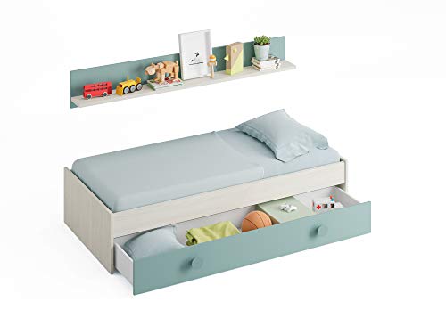 Habitdesign 0J7447Y - Cama Nido Juvenil, 2 Camas + Estante, Color Blanco Alpes y Verde Acqua, Medidas: 200 cm (Largo) x 98 cm (Ancho) x 43 cm (Alto) Habitdesign 0J7447Y - Cama Nido Juvenil, 2 Camas + Estante, Color Blanco Alpes y Verde Acqua, Medidas: 200 cm (Largo) x 98 cm (Ancho) x 43 cm (Alto)
