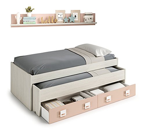 Habitdesign 0M7449Y - Cama Doble + 2 cajones y un Estante, Acabado en Blanco Alpes y Rosa Pastel, Medidas: 199 cm (Largo) x 96 cm (Ancho) x 69 cm (Alto) Habitdesign 0M7449Y - Cama Doble + 2 cajones y un Estante, Acabado en Blanco Alpes y Rosa Pastel, Medidas: 199 cm (Largo) x 96 cm (Ancho) x 69 cm (Alto)