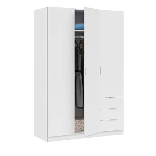 Habitdesign LCX323O - Armario ropero de Tres Puertas y Tres cajones, Color Blanco Mate, Medidas 121 cm (Largo) x 180 cm (Alto) x 52 cm (Fondo) Habitdesign LCX323O - Armario ropero de Tres Puertas y Tres cajones, Color Blanco Mate, Medidas 121 cm (Largo) x 180 cm (Alto) x 52 cm (Fondo)