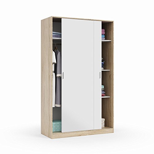 Habitdesign MAX120F - Armario Dos Puertas correderas, Armario ropero Tres estantes, Medidas: 200 x 120 x 50 cm (Blanco Artik y Roble Canadian) Habitdesign MAX120F - Armario Dos Puertas correderas, Armario ropero Tres estantes, Medidas: 200 x 120 x 50 cm (Blanco Artik y Roble Canadian)