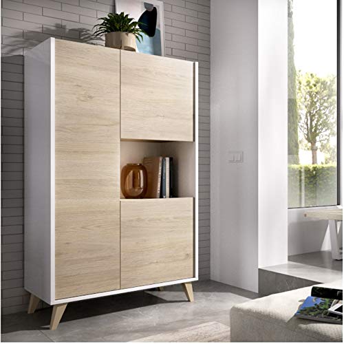 HABITMOBEL Mueble aparador Vitrina, Acabado Color Roble y Gris Oscuro, Medidas: 81 cm (Ancho) x 43 cm (Fondo) x 135 cm (Alto). HABITMOBEL Mueble aparador Vitrina, Acabado Color Roble y Gris Oscuro, Medidas: 81 cm (Ancho) x 43 cm (Fondo) x 135 cm (Alto).