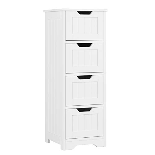 Homfa Cajonera Madera de 4 Cajones Armario Almacenaje Baño Cajonera Auxiliar Blanco 30 x 30 x 82cm