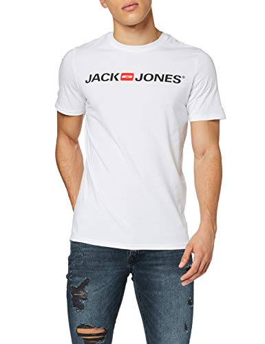 Jack & Jones Jjecorp Logo tee SS Crew Neck Noos Camiseta, Blanco (White Detail: Slim Fit), Large para Hombre