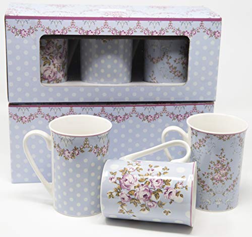 Juego de 3 tazas de porcelana para té o café, con caja de regalo, porcelana, azul celeste