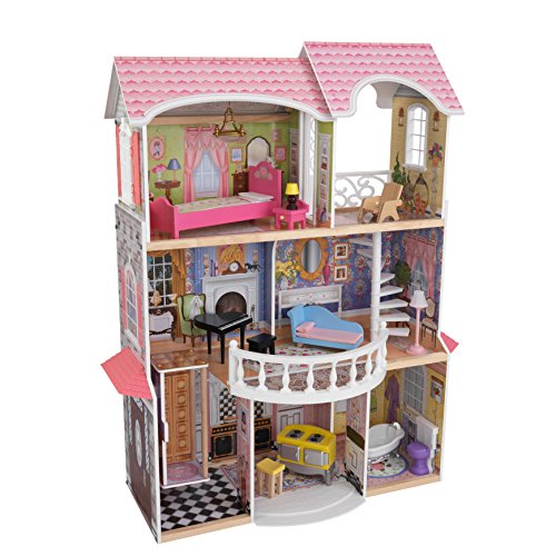 KidKraft-  Magnolia Mansion Casa de muñecas de madera con muebles y accesorios incluidos, 3 pisos, para muñecas de 30 cm , Color Multicolor (65907 )