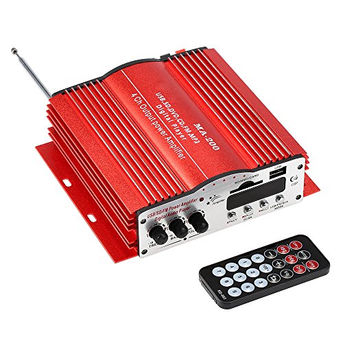 KKmoon HiFi Audio Estéreo Amplificador 4 Canales Subwoofer Coche MP3 Altavoz USB SD FM