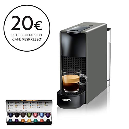 Krups Nespresso XN110B Krups Essenza Mini - Cafetera monodosis de cápsulas Nespresso, compacta, 19 bares, apagado automático, color gris (Pack Cápsulas bienvenida incluido)