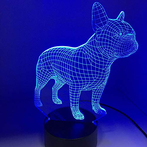 Lámpara LED de noche con diseño de bulldog francés, 7 colores, USB, holograma, decoración, mesa, mesa, mesa, cumpleaños, fiesta, regalo para niños y amigos