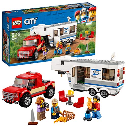 LEGO City Great Vehicles - Camioneta y Caravana, Juguete de Construcción con Coche Todoterreno para Niños y Niñas de 5 a 12 Años y Figura de Cangrejo, Incluye Minifiguras (60182)