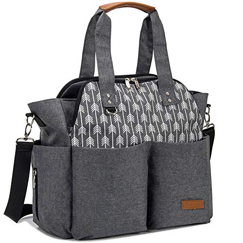 Lekebaby Bolso cambiador de pañales para mamá y niña, Satchel Messenger de gran capacidad, impresión de flecha, gris Lekebaby Bolso cambiador de pañales para mamá y niña, Satchel Messenger de gran capacidad, impresión de flecha, gris