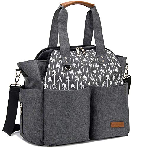 Lekebaby Bolso cambiador de pañales para mamá y niña, Satchel Messenger de gran capacidad, impresión de flecha, gris