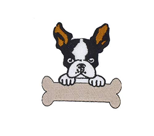 Lilie Crea - Parche termoadhesivo de Bulldog francés con su Hueso (7 cm x 6,5 cm)