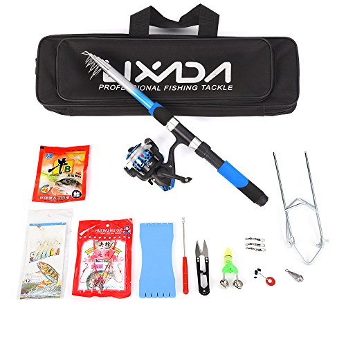 Lixada Combo de Pesca Caña de Pesca Telescópica+Carrete de Pesca Spinning Combo+Bolsa de Pesca+Cebos+Accesorios de Pesca