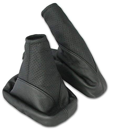 L&P A099-1 Funda saco cuero de 100% real piel genuina negro perforado con costura negra de palanca de cambios cambio velocidad velocidades marchas saco de conmutación y freno de mano estacionamiento L&P A099-1 Funda saco cuero de 100% real piel genuina negro perforado con costura negra de palanca de cambios cambio velocidad velocidades marchas saco de conmutación y freno de mano estacionamiento
