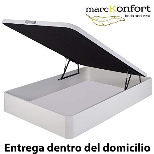 marckonfort Canapé abatible 135X190 de Gran Capacidad con Esquinas Redondeadas en Madera, Base tapizada 3D Transpirable Color Blanco