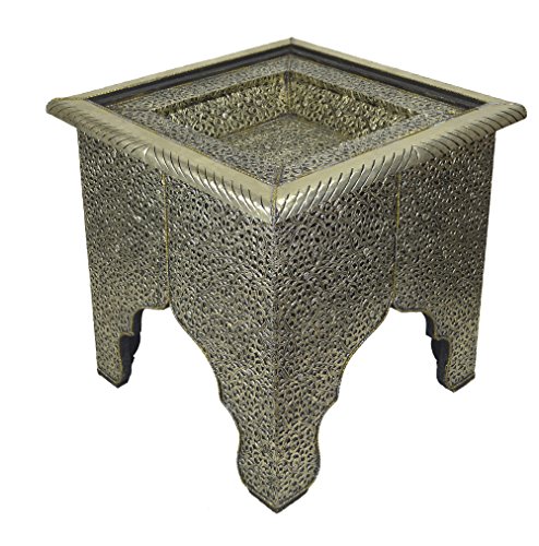 Mesa de café cuadrada marroquí color plata Diámetro Ancho 48 Diametro 48 Altura 40 cm