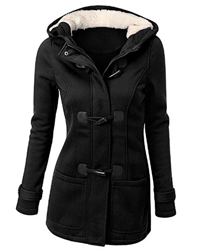 Mujer Invierno Abrigo Casual Sudadera con Capucha Chaqueta de Lana Capa Jacket Parka Pullover Negro M