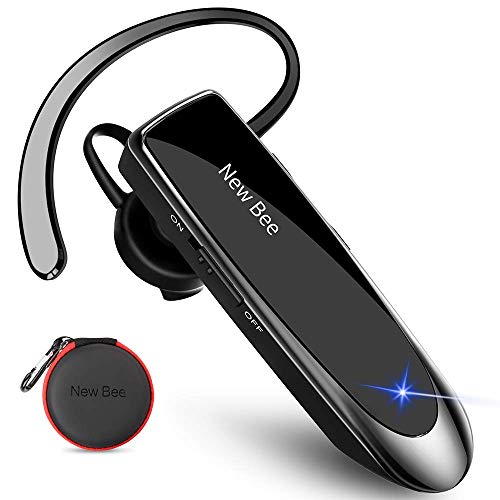 New Bee Auriculares Manos Libres, Auricular Bluetooth Inalámbrico Negocio con Micrófono Auricular para iPhone, Samsung, Huawei, Xiaomi, HTC, LG, Sony, PC 60 Días en Espera (Negro)