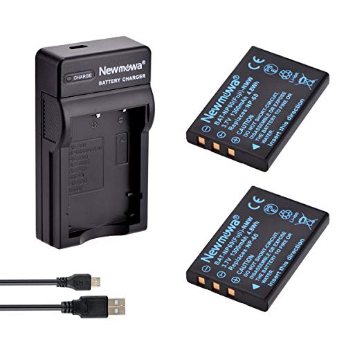 Newmowa NP-60 Batería (2-Pack) y Kit Cargador Micro USB portátil para Fujifilm NP-60 FinePix 50i 601 F401 F410 F601 M603