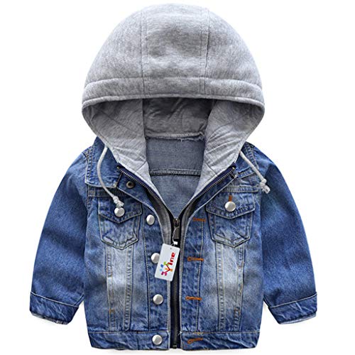 Niño Capucha Chaqueta Vaquera Abrigo Bebé Cazadora Vaquera Niñas Denim Jacket Manga Larga Mezclilla Jacke Trajes De Otoño Invierno Outwear (90cm)