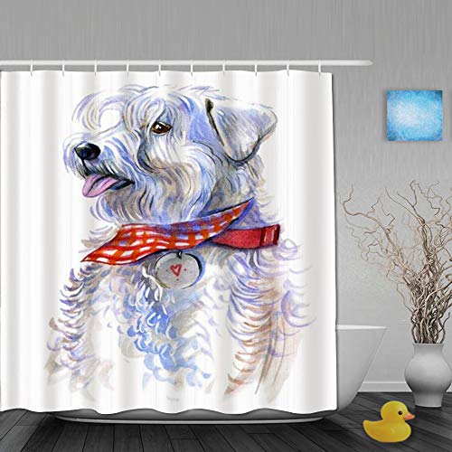 NISENASU Poliéster Cortina de Baño,Lindo Cachorro de Perro de Raza Pura en Schnauzer Doggy Animals Healthy Wildlife,Material Resistente al Agua,Cortinas Durable 3D de Ducha 180 x 180 CM