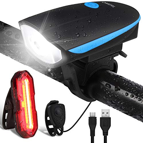 OMERIL Luz Bicicleta Recargable USB, Linterna Bicicleta Impermeable con Luz Bicicleta Delantera, Campana y Luz Trasera Bicicleta, Luz LED Bicicleta para Carretera y Montaña - Seguridad para la Noche OMERIL Luz Bicicleta Recargable USB, Linterna Bicicleta Impermeable con Luz Bicicleta Delantera, Campana y Luz Trasera Bicicleta, Luz LED Bicicleta para Carretera y Montaña - Seguridad para la Noche
