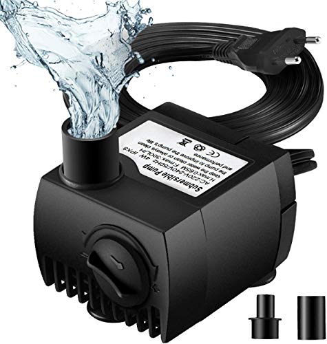 OMORC Mini Bomba de Agua, Ultra Silencioso 300L/H, 48 Horas de Combustión en Seco, Bomba Sumergible 4W, Bomba de Circulación para Pecera Acuario Jardín, Estanque, Fuente, 1.7M Cable y 2 Boquillas